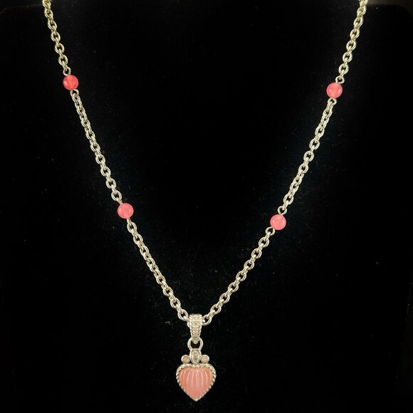 Judith Ripka Necklace Pendant Enhancer Pink Heart Jadeite Sterling Silver Beaded - Picture 1 of 16